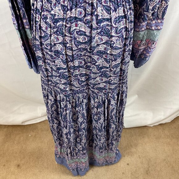 Few Moda Maxi Dress L Blue White Mint Magenta Floral Paisley V-Neck Long Sleeve - Picture 12 of 13
